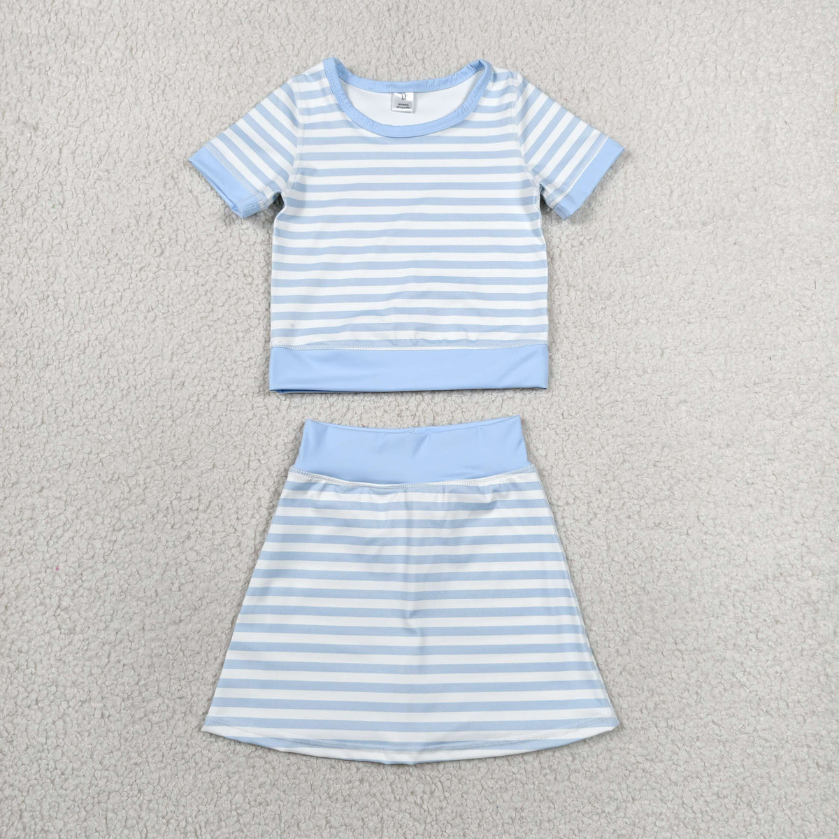 Sibling Baby Girls Pink Blue Stripe Short Sleeve Shirts Skirt Short Yoga Active Clothes Sets