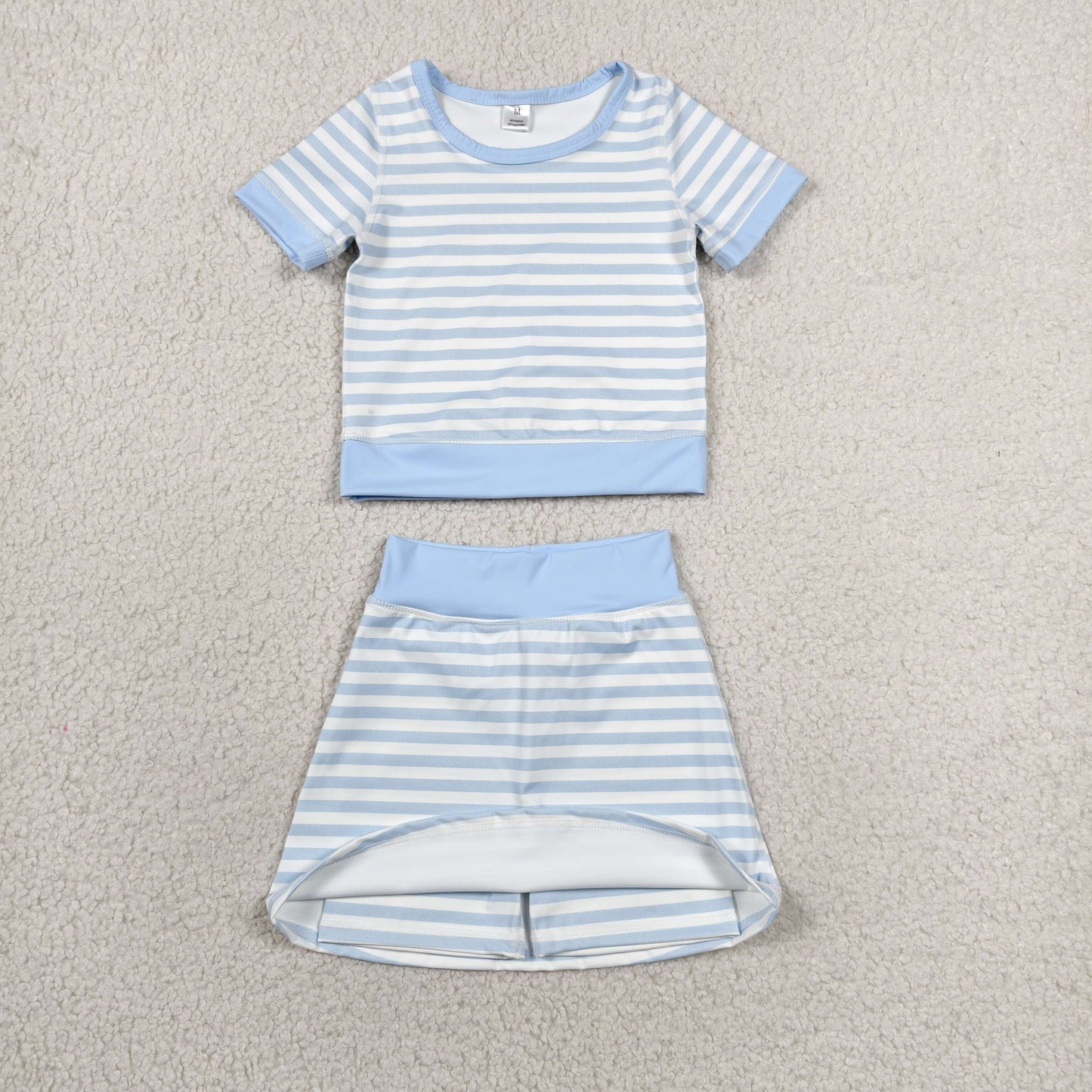 Baby Girls Light Blue Stripe Top Skirt Shorts Yoga Active Clothes Sets