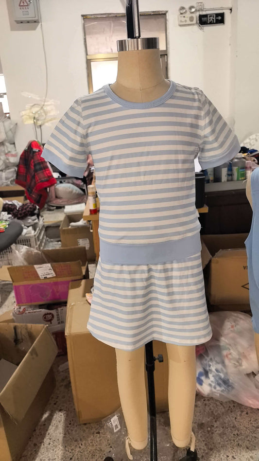 Baby Girls Blue Stripe Top Skirt Shorts Yoga Active Clothes Sets Preorder