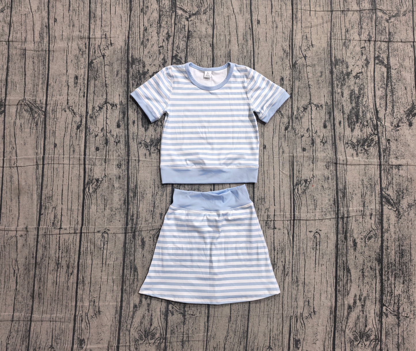 Baby Girls Blue Stripe Top Skirt Shorts Yoga Active Clothes Sets Preorder