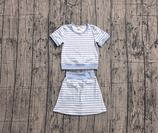 Baby Girls Blue Stripe Top Skirt Shorts Yoga Active Clothes Sets Preorder