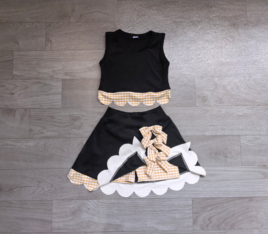 Baby Girls Sleeveless Vest Top Skirt Shorts Yoga Active Bows Scallop Clothes Sets Preorder