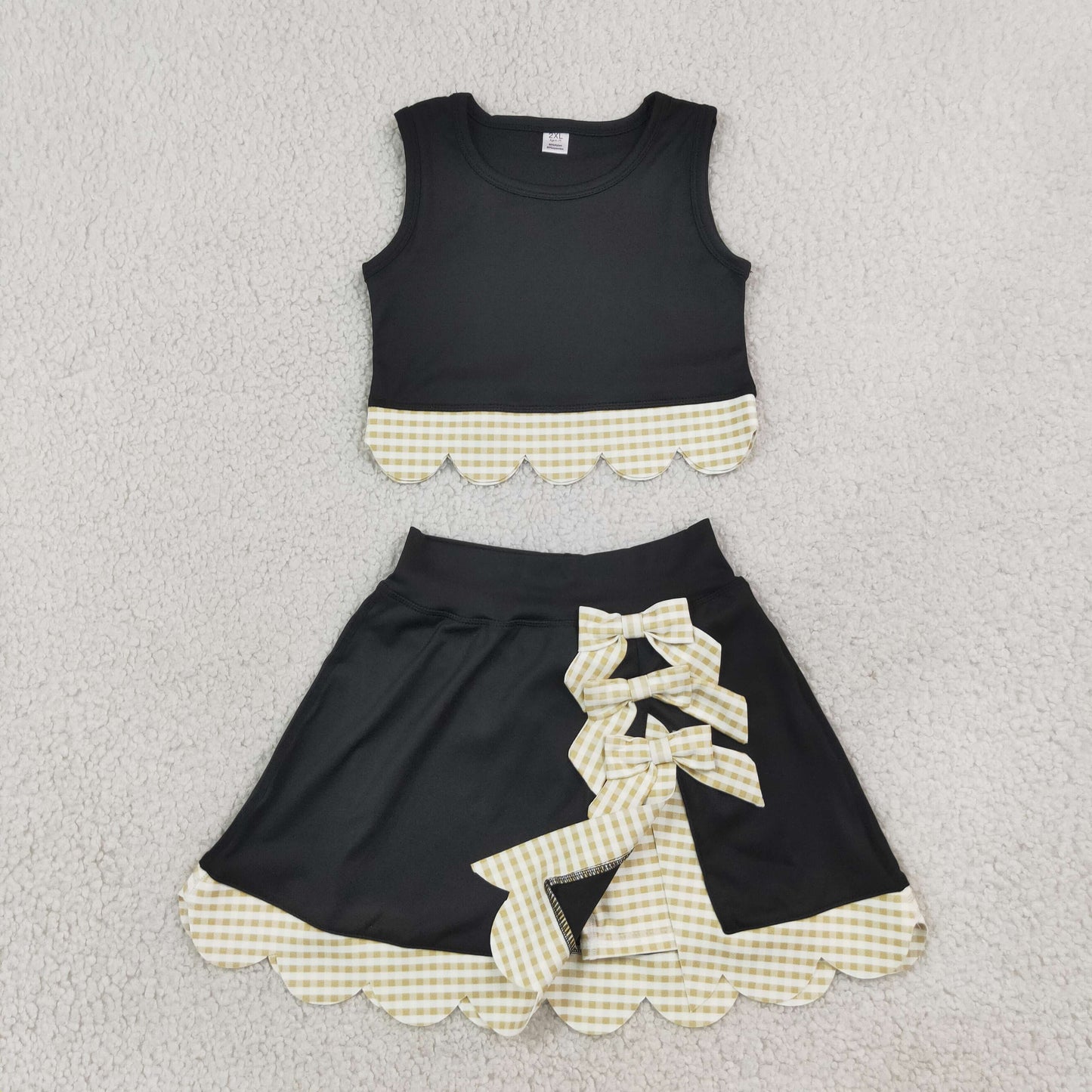Baby Girls Sleeveless Vest Top Bows Skirt Shorts Yoga Active Scallop Clothes Sets