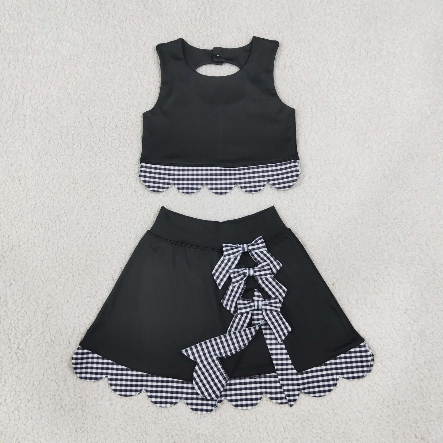 Sibling Baby Girls Sleeveless Vests Skirt Short Scallop Yoga Active Scallop Clothes Sets