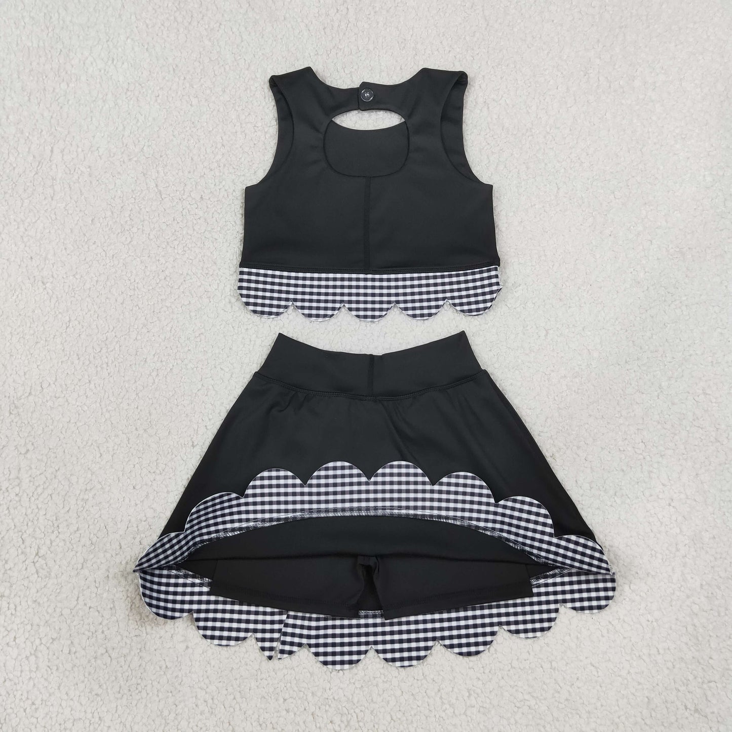 Sibling Baby Girls Sleeveless Vests Skirt Short Scallop Yoga Active Scallop Clothes Sets