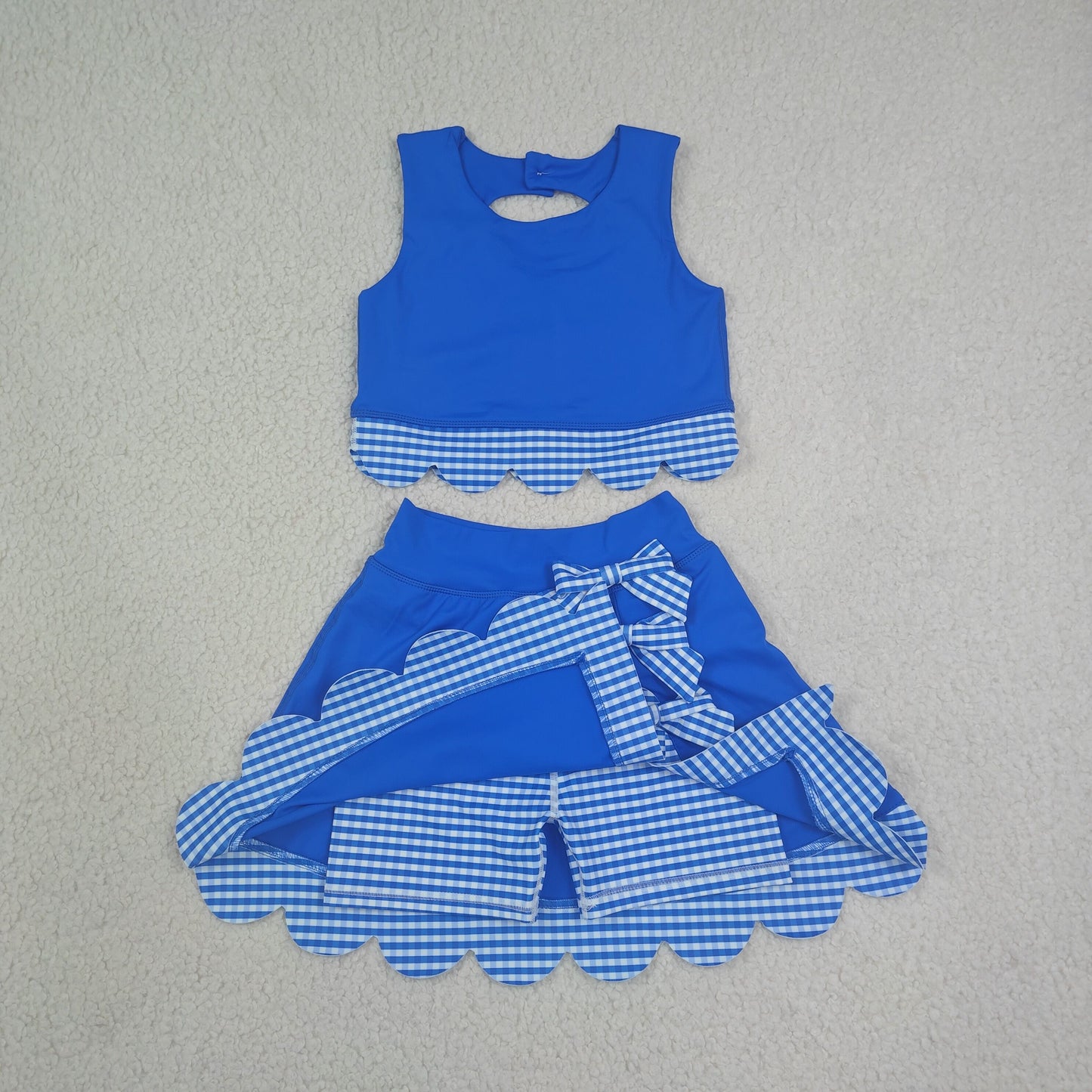 Sibling Baby Girls Sleeveless Vest Scallop Bows Skirt Shorts Yoga Active Clothes Sets