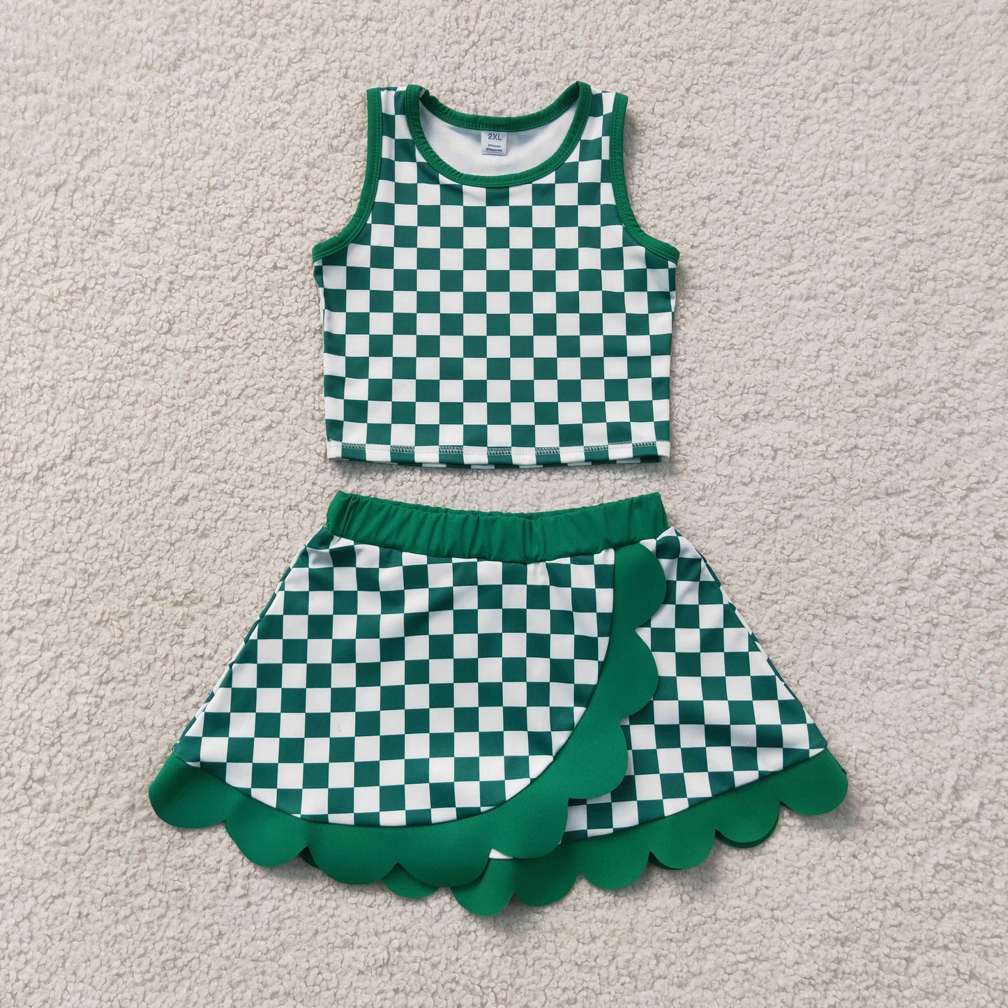 Sibling Baby Girls Colorful Checked Vests Scallop Skirt Short Yoga Active Clothes Sets