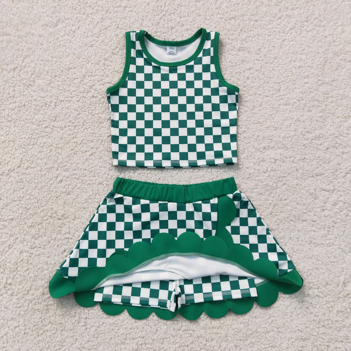 Sibling Baby Girls Colorful Checked Vests Scallop Skirt Short Yoga Active Clothes Sets