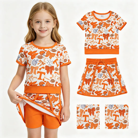 Baby Girls Orange Bows Footballs T Top Skirt Shorts Team Yoga Active Clothes Sets