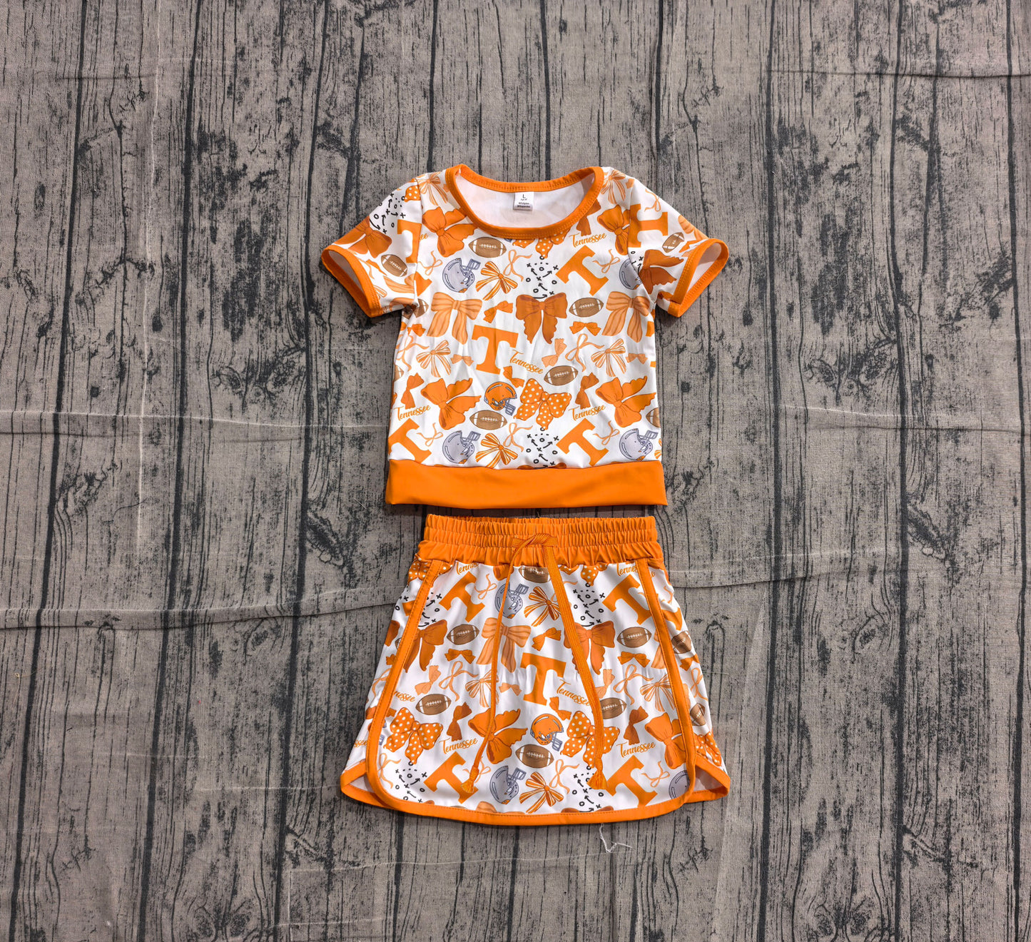 Baby Girls Orange Bows Footballs T Top Skirt Shorts Team Yoga Active Clothes Sets Preorder