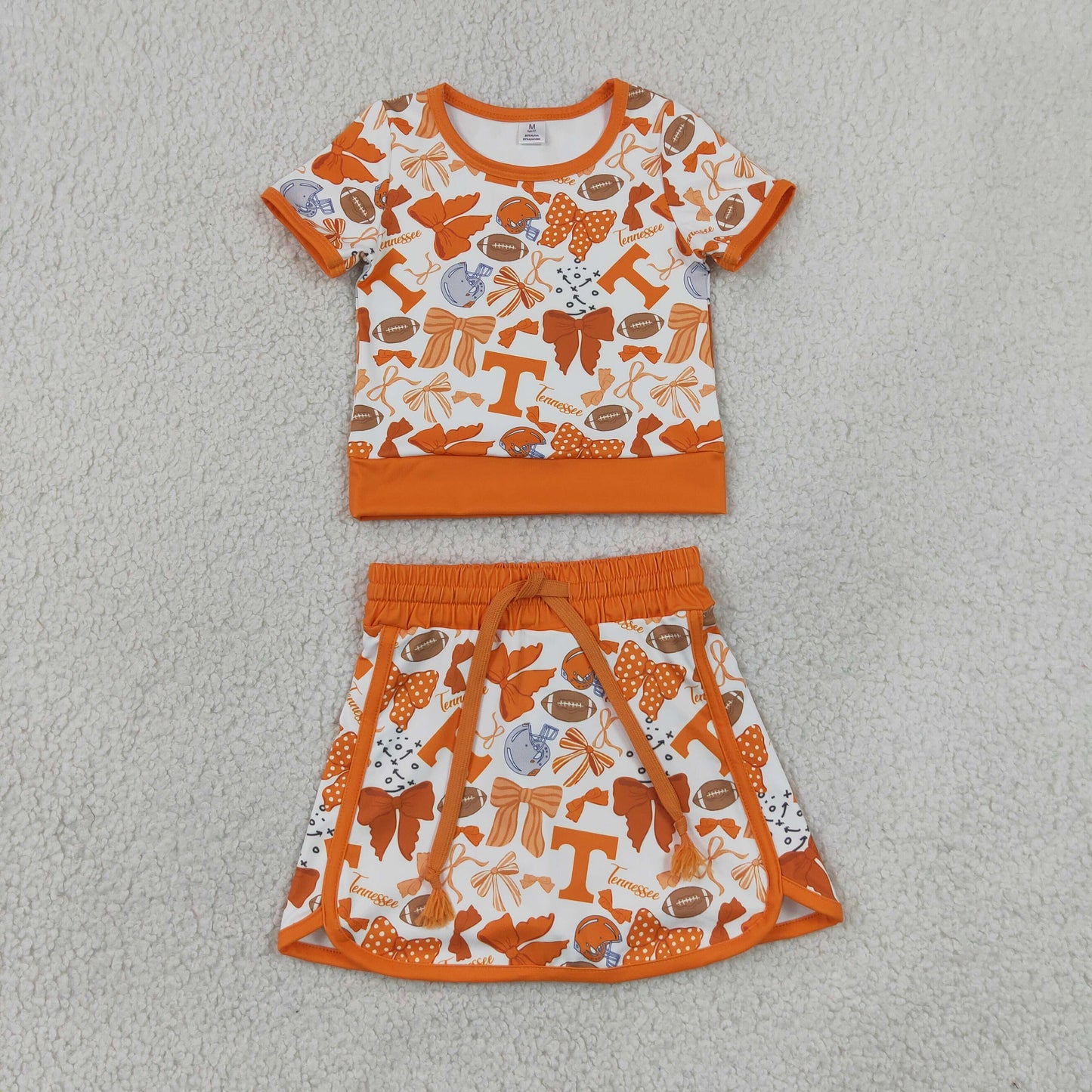 Baby Girls Orange Bows Footballs T Top Skirt Shorts Team Yoga Active Clothes Sets