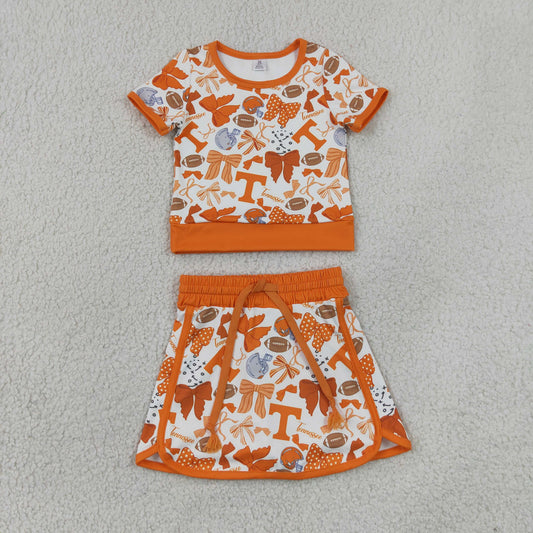 Baby Girls Orange Bows Footballs T Top Skirt Shorts Team Yoga Active Clothes Sets