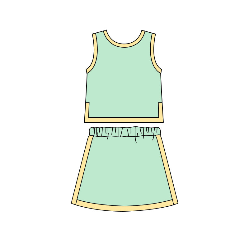 Baby Girls Yellow Green Sleeveless Vest Top Skirt Short Clothes Sets Preorder