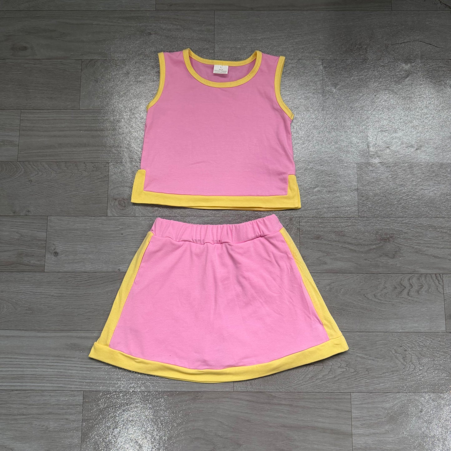 Baby Girls Pink Yellow Sleeveless Vest Top Skirt Short Clothes Sets Preorder