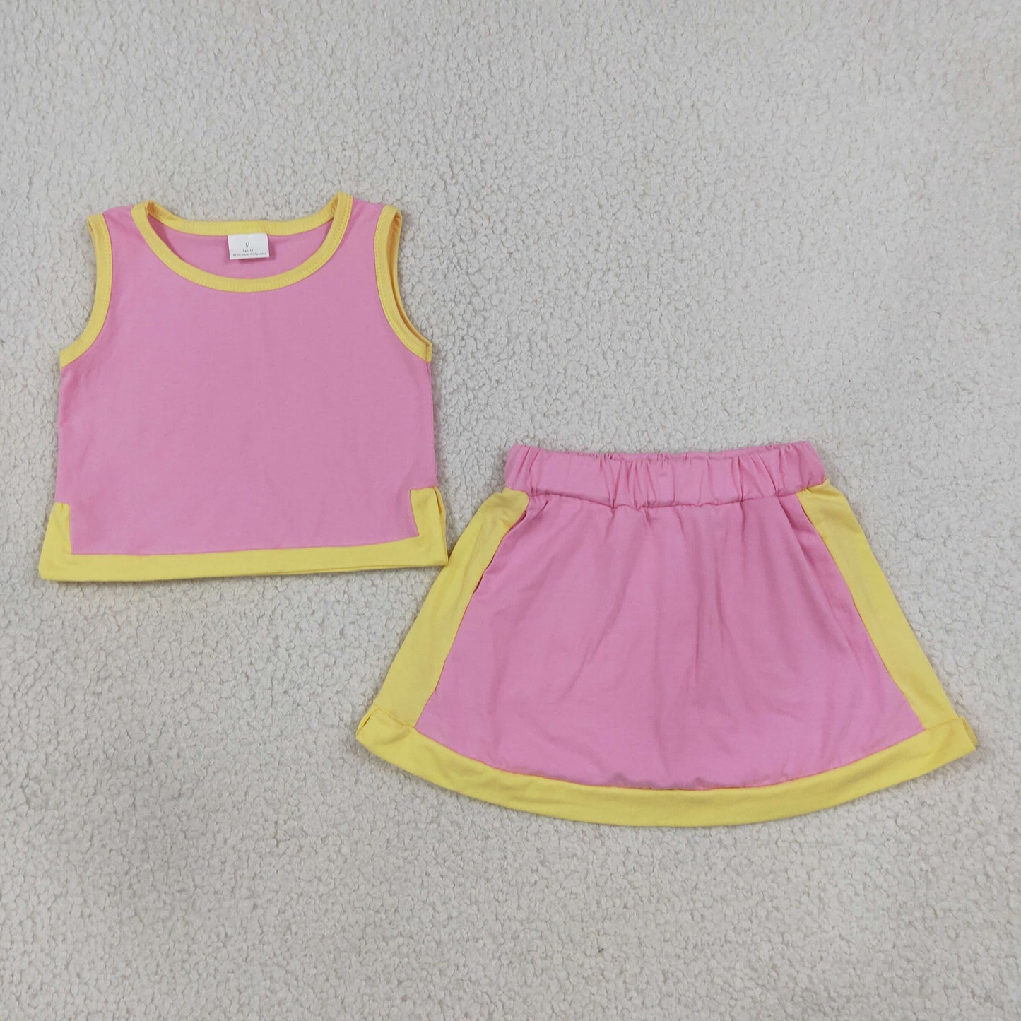 Baby Girls Pink Yellow Sleeveless Vest Top Skirt Short Clothes Sets