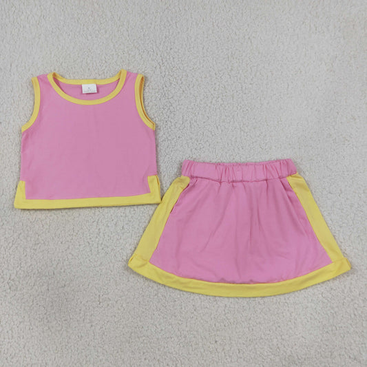 Baby Girls Pink Yellow Sleeveless Vest Top Skirt Short Clothes Sets