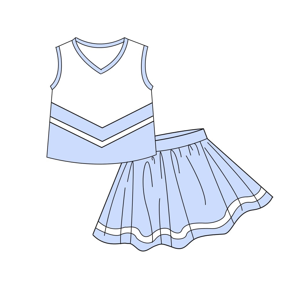 Baby Girls Light Blue Stripe Vest Top Skirt Shorts Team Yoga Active Clothes Sets Preorder