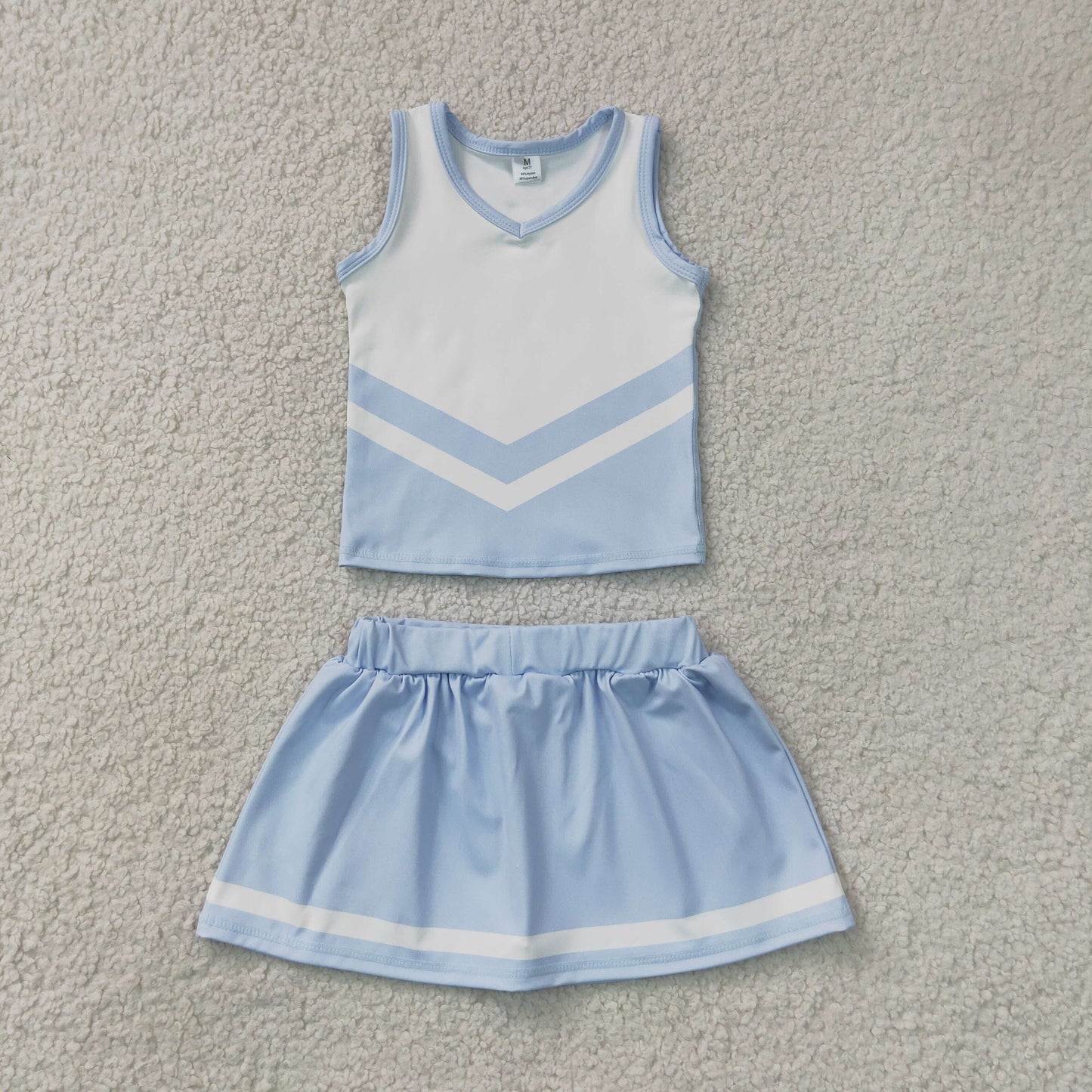 Baby Girls Light Blue White Stripe Vest Skirt Shorts Team Yoga Active Clothes Sets