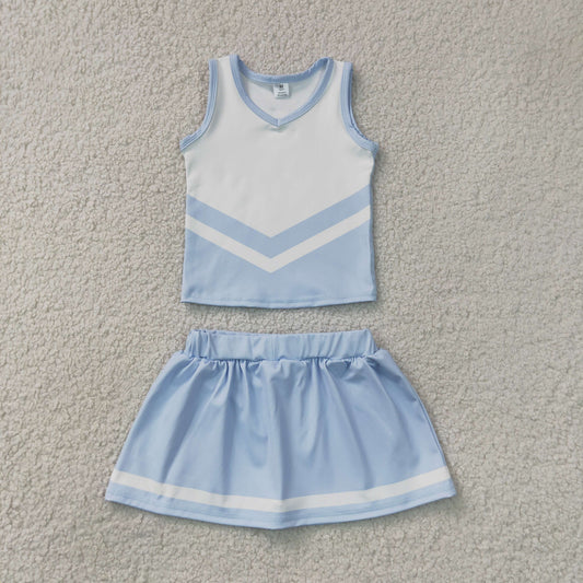 Baby Girls Light Blue White Stripe Vest Skirt Shorts Team Yoga Active Clothes Sets