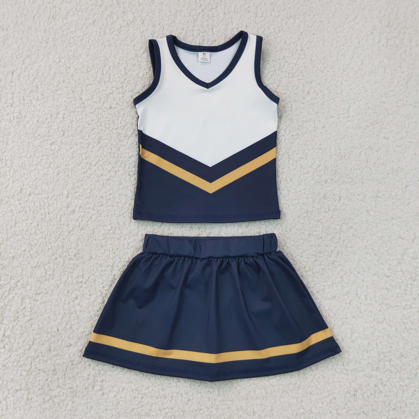 Baby Girls Navy Gold Stripe Vest Skirt Shorts Team Yoga Active Clothes Sets