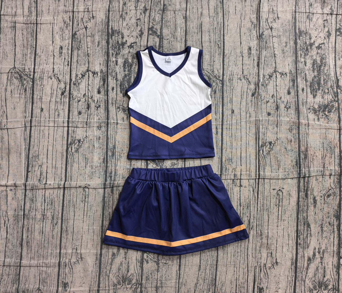 Baby Girls Navy Gold Stripe Vest Skirt Shorts Team Yoga Active Clothes Sets