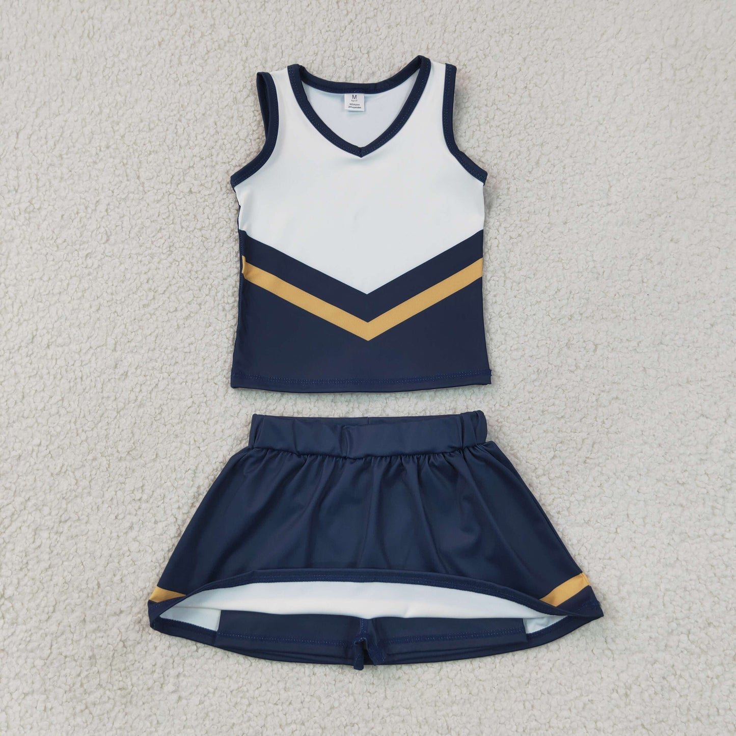 Baby Girls Navy Gold Stripe Vest Skirt Shorts Team Yoga Active Clothes Sets