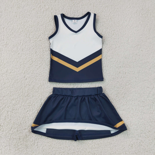 Baby Girls Navy Gold Stripe Vest Skirt Shorts Team Yoga Active Clothes Sets