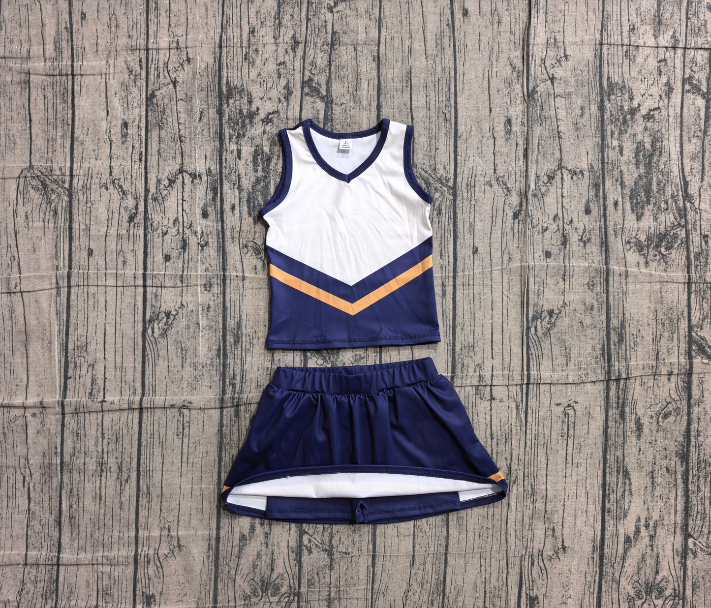 Baby Girls Navy Gold Stripe Vest Skirt Shorts Team Yoga Active Clothes Sets