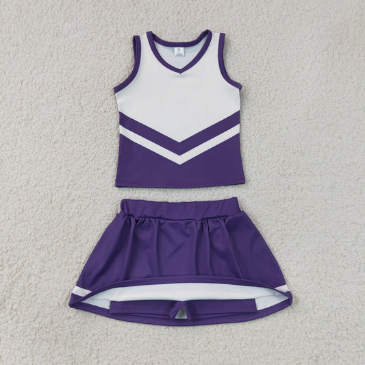Baby Girls Purple White Stripe Vest Skirt Shorts Team Yoga Active Clothes Sets