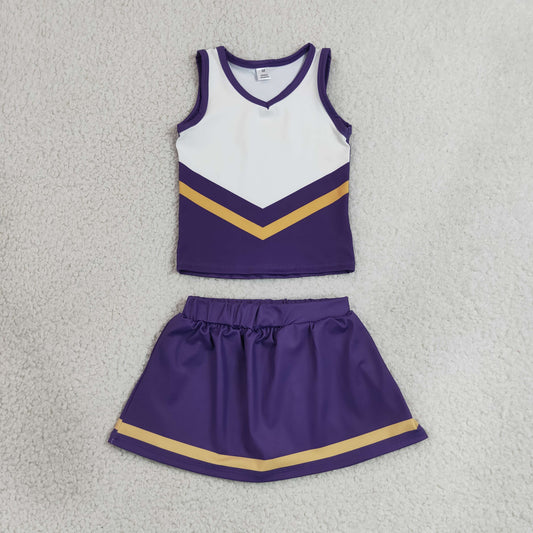 Baby Girls Purple Gold Stripe Vest Top Skirt Shorts Team Yoga Active Clothes Sets