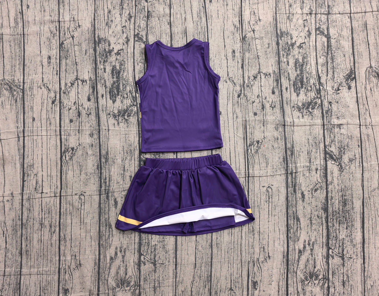 Baby Girls Purple Gold Stripe Vest Top Skirt Shorts Team Yoga Active Clothes Sets Preorder