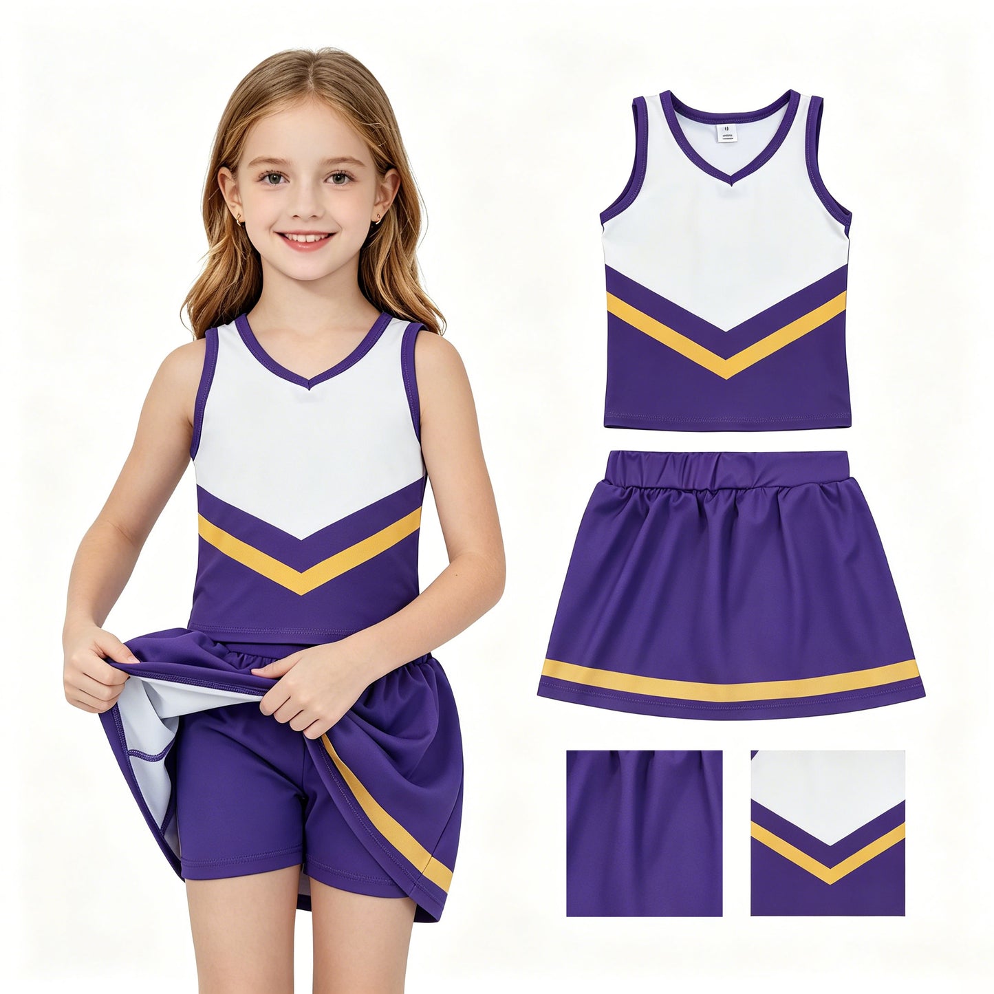 Baby Girls Purple Gold Stripe Vest Top Skirt Shorts Team Yoga Active Clothes Sets