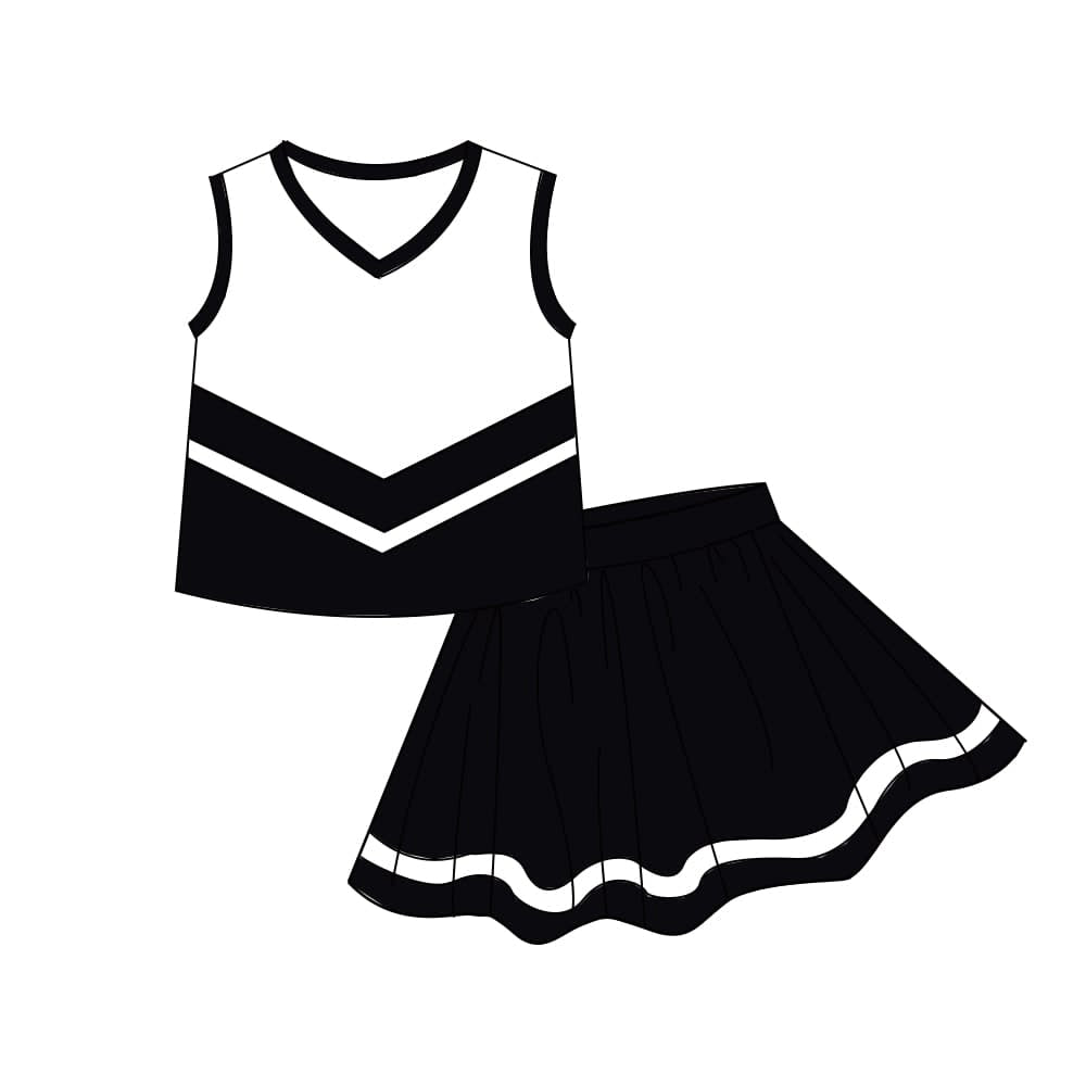 Baby Girls Black Gold Stripe Vest Top Skirt Shorts Team Yoga Active Clothes Sets Preorder