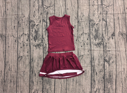 Baby Girls Maroon Gold Stripe Vest Top Skirt Shorts Team Yoga Active Clothes Sets Preorder