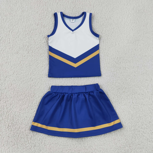 Baby Girls Hot Blue Gold Stripe Vest Skirt Shorts Team Yoga Active Clothes Sets
