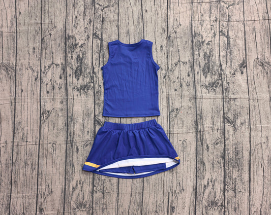 Baby Girls Hot Blue Gold Stripe Vest Top Skirt Shorts Team Yoga Active Clothes Sets Preorder