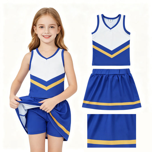 Baby Girls Hot Blue Gold Stripe Vest Skirt Shorts Team Yoga Active Clothes Sets