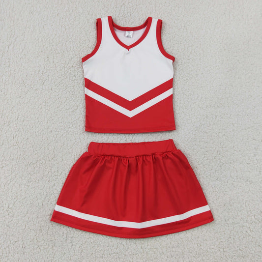 Baby Girls Red White Stripe Vest Skirt Shorts Team Yoga Active Clothes Sets