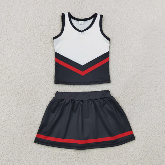 Baby Girls Black Red Stripe Vest Skirt Shorts Team Yoga Active Clothes Sets