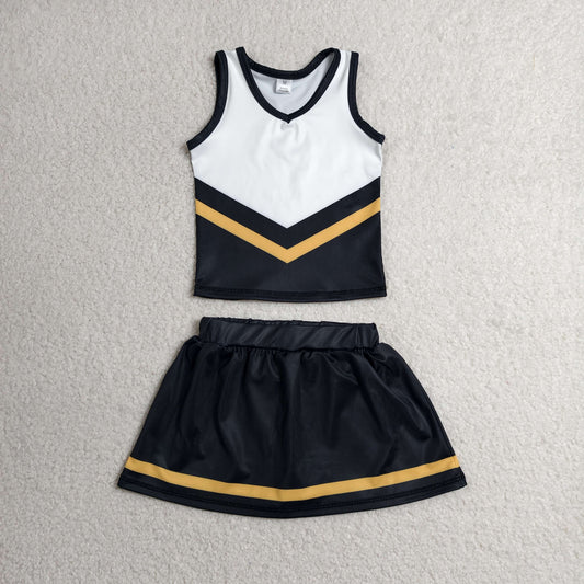 Baby Girls Black Gold Stripe Vest Top Skirt Shorts Team Yoga Active Clothes Sets