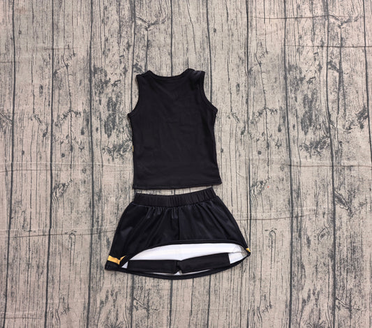 Baby Girls Black Gold Stripe Vest Top Skirt Shorts Team Yoga Active Clothes Sets Preorder