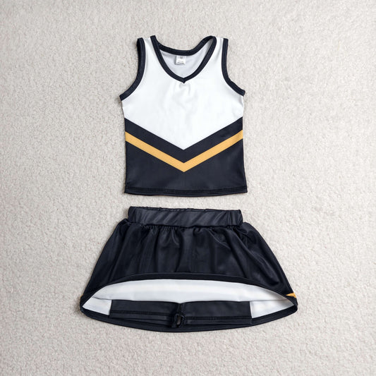 Baby Girls Black Gold Stripe Vest Top Skirt Shorts Team Yoga Active Clothes Sets