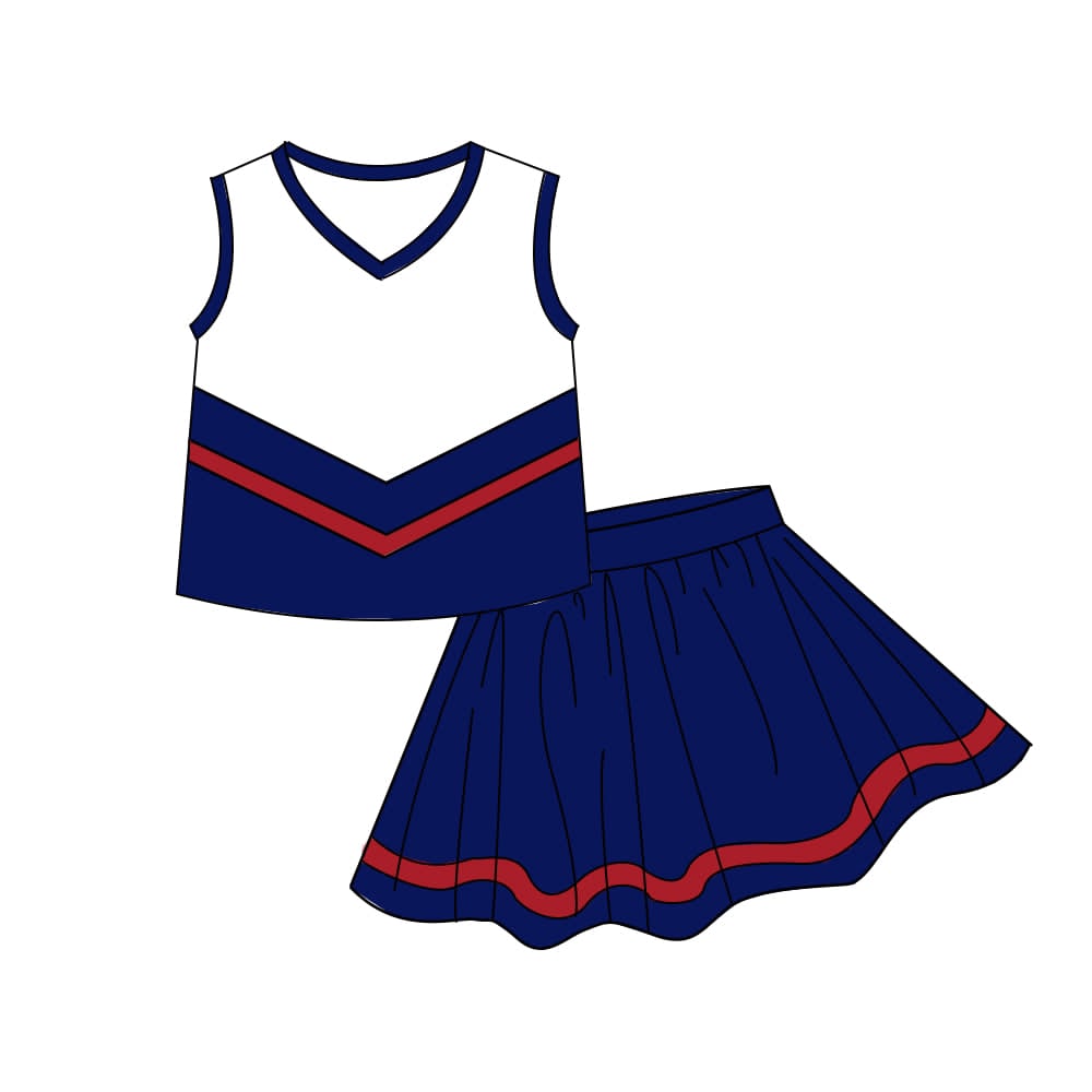 Baby Girls Navy Red Stripe Vest Top Skirt Shorts Team Yoga Active Clothes Sets Preorder