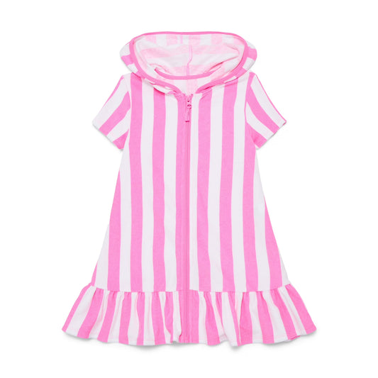 Baby Girls Pink Stripe Zip Hoodie Yoga Active Knee Length Dress Jackets Preorder