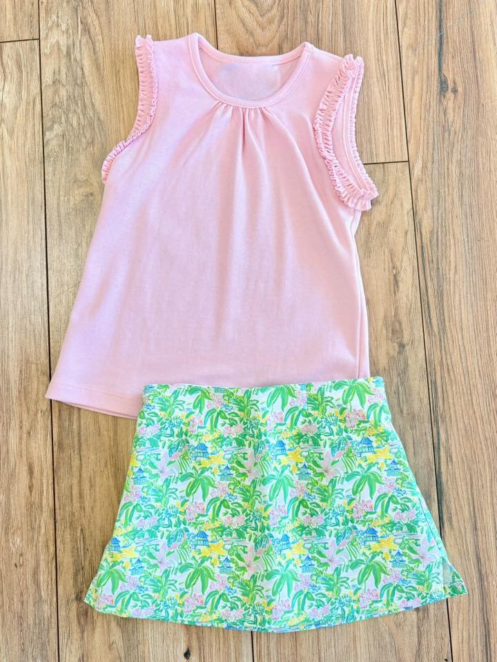 Baby Girls Light Pink Cotton Shirt Tunic Sea World Yoga Active Skirt Short Clothes Set Preorder