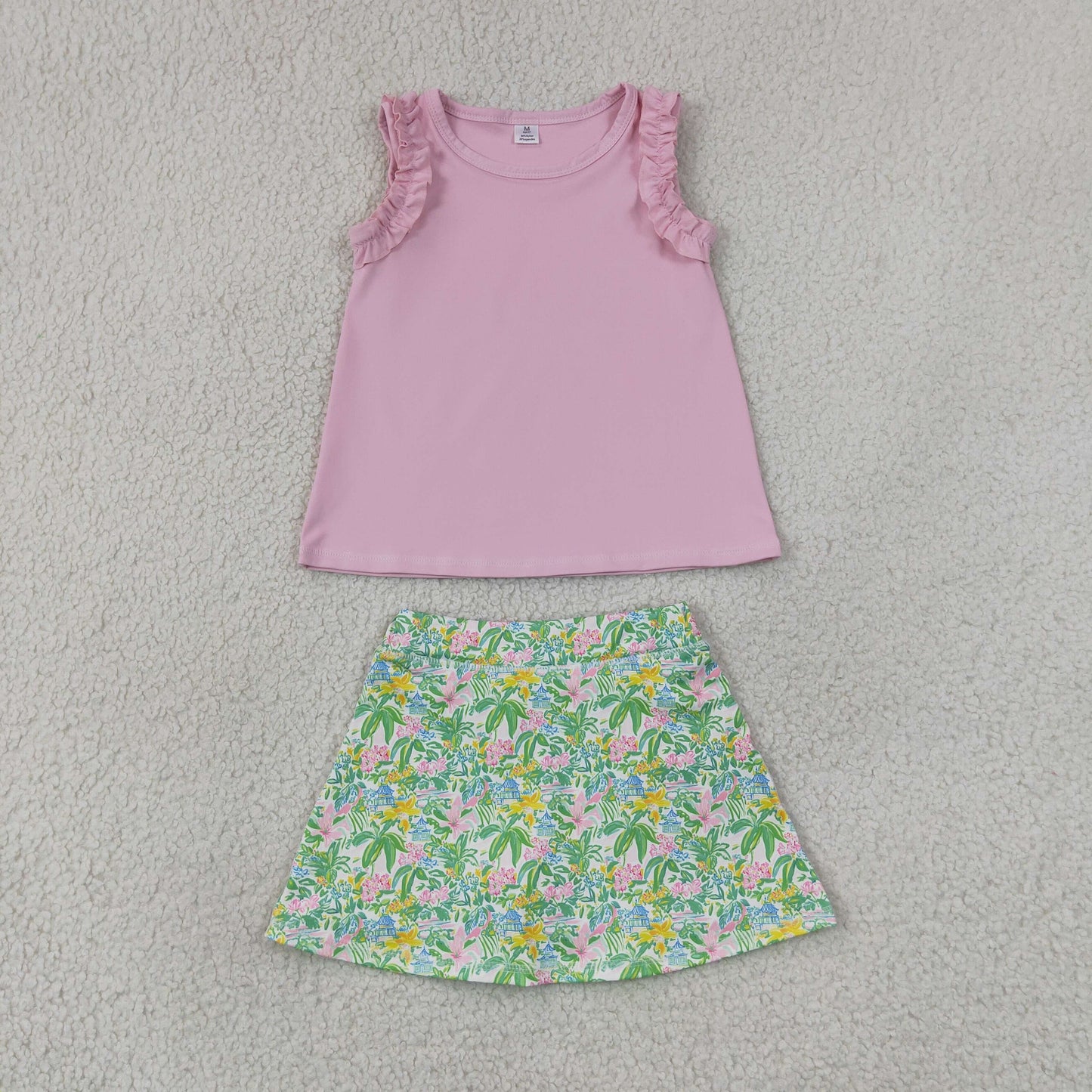 Baby Girls Pink Cotton Tunic Sea Plants Yoga Active Skirt Short Clothes Set
