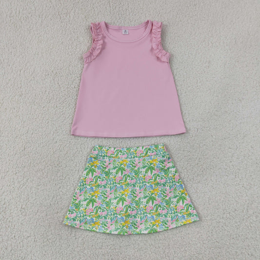 Baby Girls Pink Cotton Tunic Sea Plants Yoga Active Skirt Short Clothes Set
