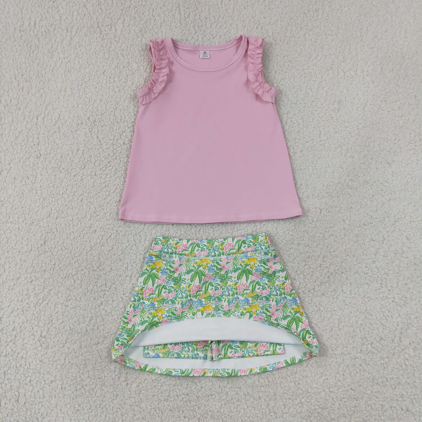 Baby Girls Pink Cotton Tunic Sea Plants Yoga Active Skirt Short Clothes Set