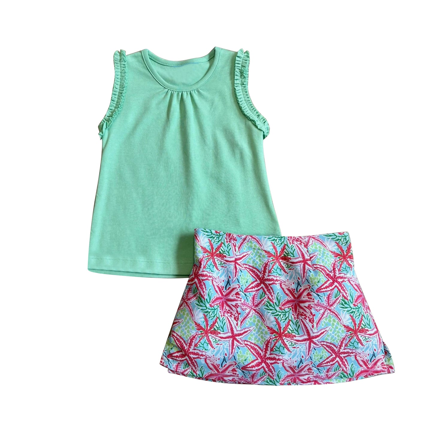 Baby Girls Green Cotton Shirt Tunic Sea World Yoga Active Skirt Short Clothes Set Preorder