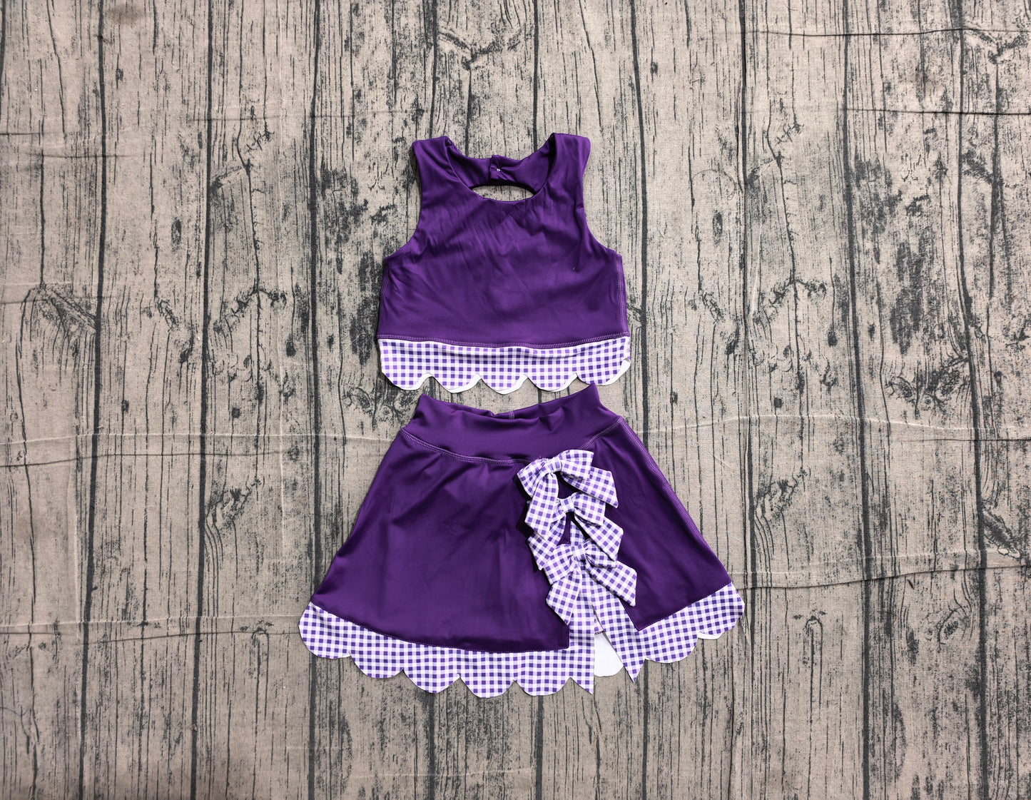 Baby Girls Purple Sleeveless Vest Bows Skirt Short Yoga Active Scallop Clothes Sets Preorder